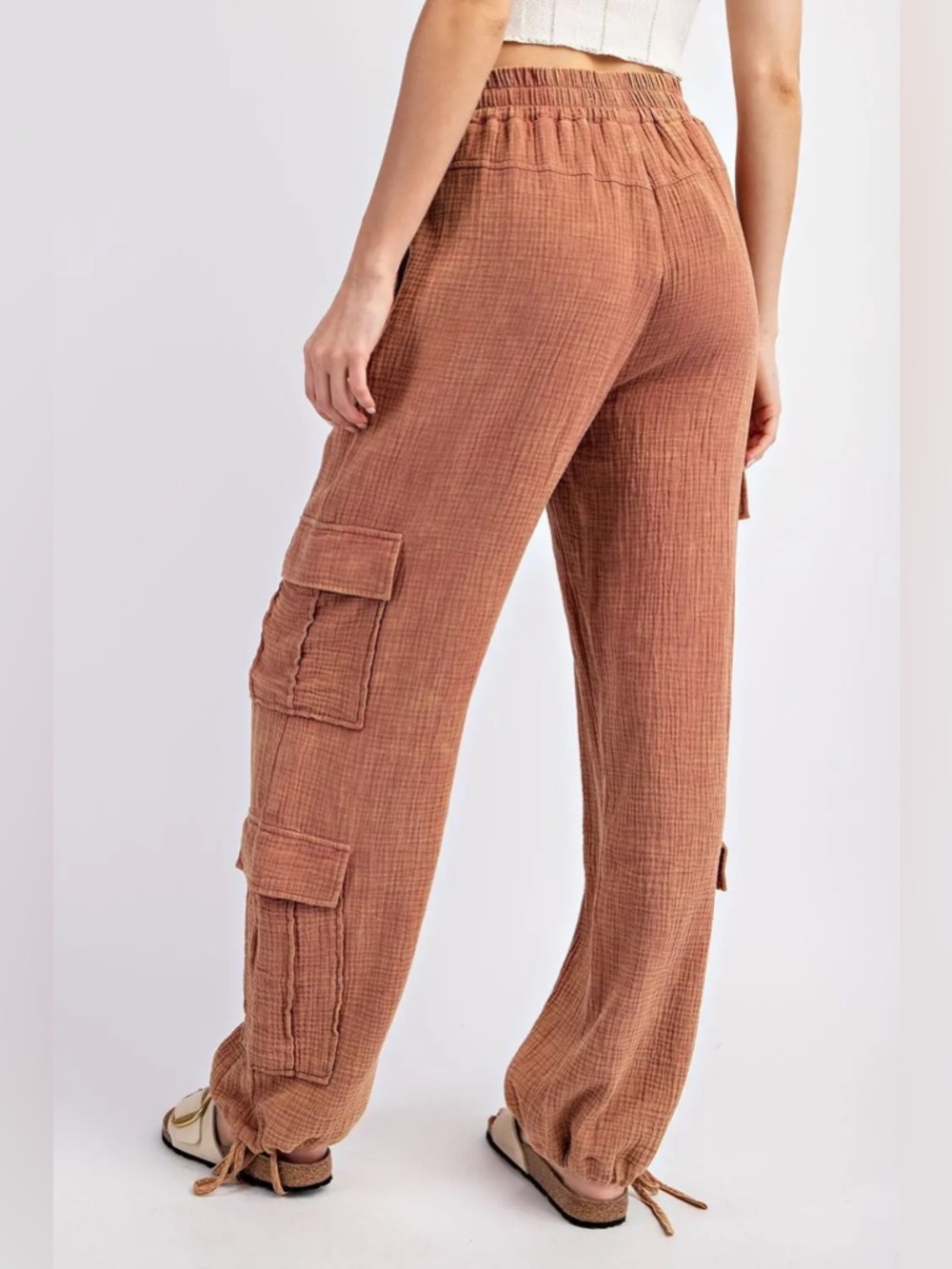 NWT Eesome Mineral Washed Textured Cargo Pocket Jogger Pants Terracotta - Picture 8 of 11
